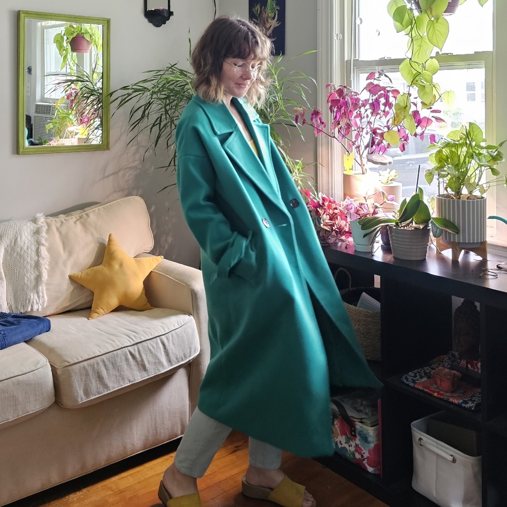 WORN ONCE Green/Aqua Coat With Tie Sleeve